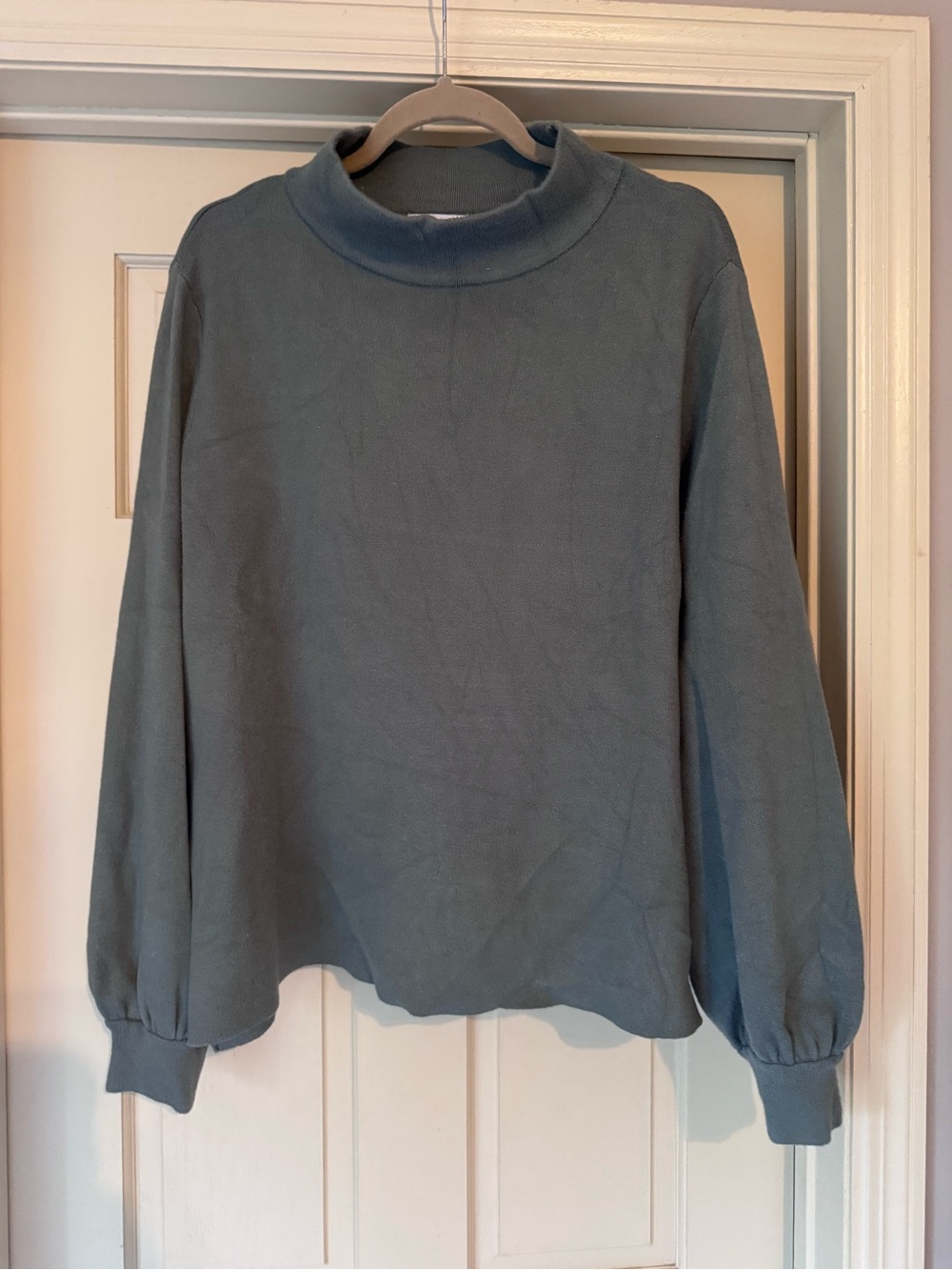 Fate Slate Blue Mock-Neck Balloon Sleeve Pullover